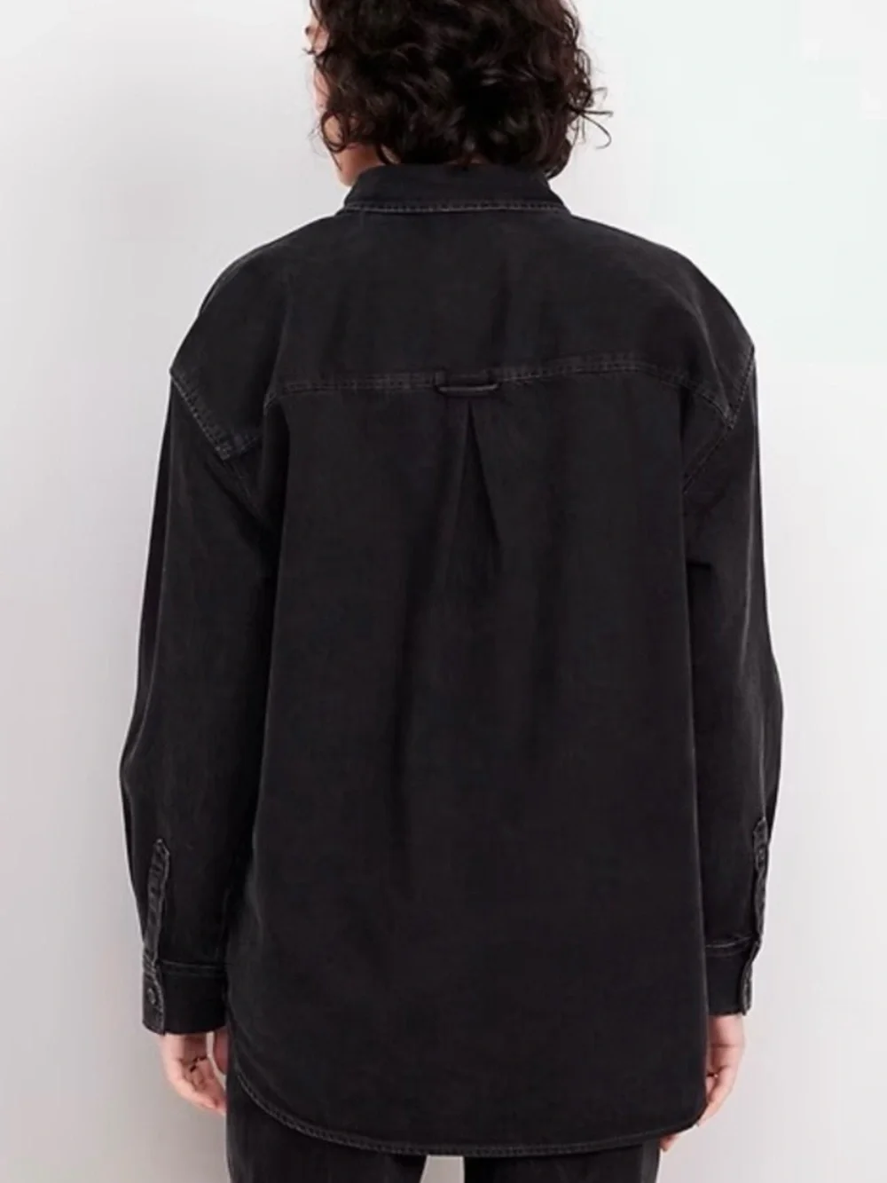 🆕 Black Denim Button Up Boyfriend Shirt Old Navy - Picture 2 of 9